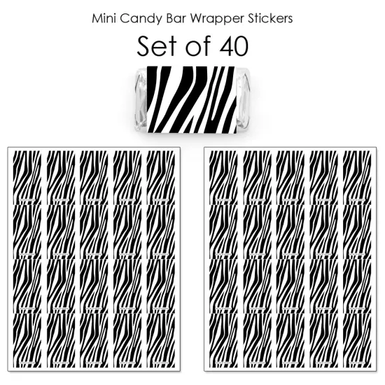Big Dot of Happiness Zebra Print - Mini Candy Bar Wrapper Stickers - Safari Party Small Favors - 40 Count {4}