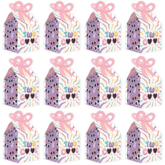 Big Dot of Happiness Two Cool - Girl - Square Favor Gift Boxes - Pastel 2nd Birthday Party Bow Boxes - Set of 12 {6}