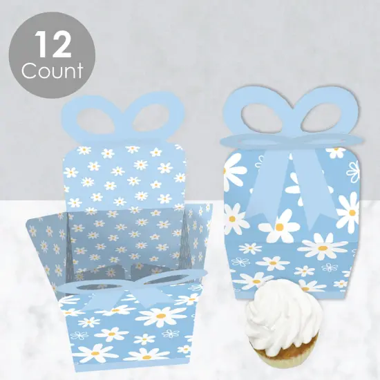 Big Dot of Happiness Blue Daisy Flowers - Square Favor Gift Boxes - Floral Party Bow Boxes - Set of 12 {4}