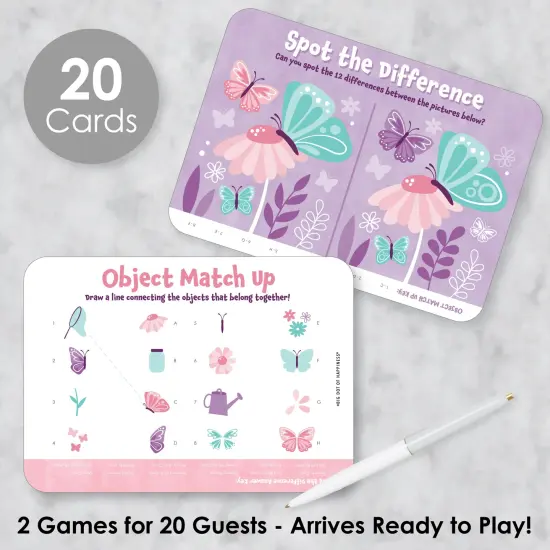 Big Dot of Happiness Beautiful Butterfly - 2-in-1 Floral Baby Shower or Birthday Party Cards - Activity Duo Games - Set of 20 {3}