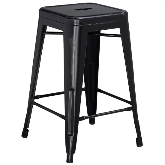 Merrick Lane Elba Series Metal Stool with Powder Coated Finish and Integrated Floor Glides Black {1}