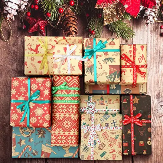 Christmas Ribbons for Gift Wrapping 60 Yards Grosgrain Ribbon Silver Gold Glitter Ribbon for Christmas Wreath Bows Ribbon Craft Decoration {3}