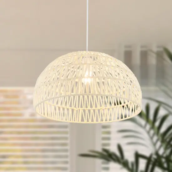 Farmhouse Rattan Pendant Lights with Adjustable Hanging Rope-Beige {2}