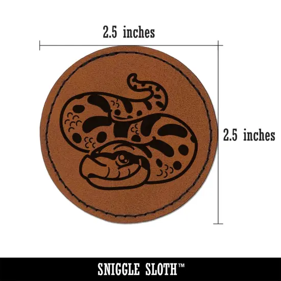 Cute Hognose Snake Round Iron-On Engraved Faux Leather Patch Applique - 2.5" Brown {3}