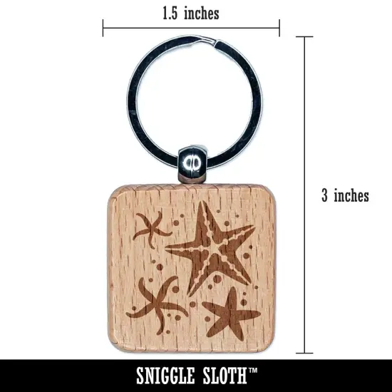 Ocean Starfish Sea Stars Engraved Wood Square Keychain Tag Charm {2}