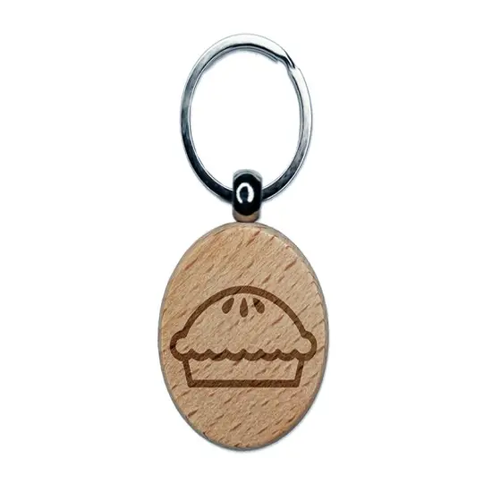 Yummy Pie Engraved Wood Round Keychain Tag Charm {1}