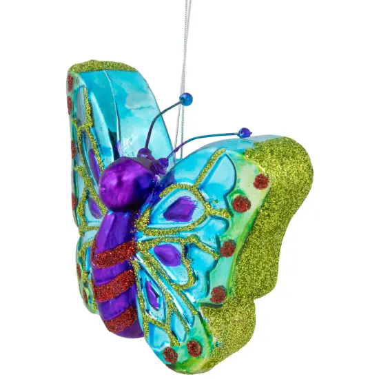 Northlight 4.5" Blue and Pink Butterfly Glass Christmas Ornament {6}