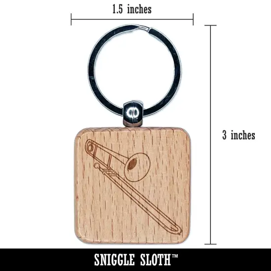 Tenor Trombone Brass Musical Instrument Engraved Wood Square Keychain Tag Charm {2}