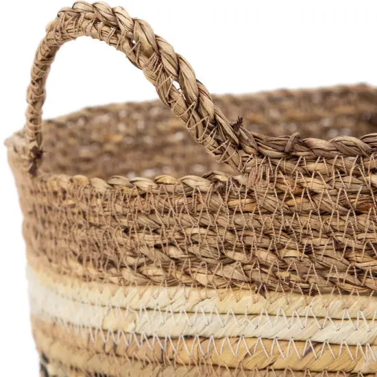 Northlight Seagrass Weave Round Storage Baskets with Handles - 15" - Set of 3 Beige {7}
