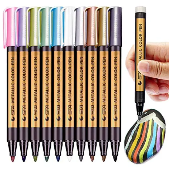 PANDAFLY Metallic Marker Pens, Set of 10 Medium Point Metallic Markers for Black Paper, Rock Painting, Scrapbooking Crafts, Card Making, Ceramics, DIY Photo Album {1}