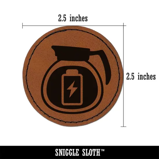 Charging Power Coffee Pot Round Iron-On Engraved Faux Leather Patch Applique - 2.5" Brown {3}