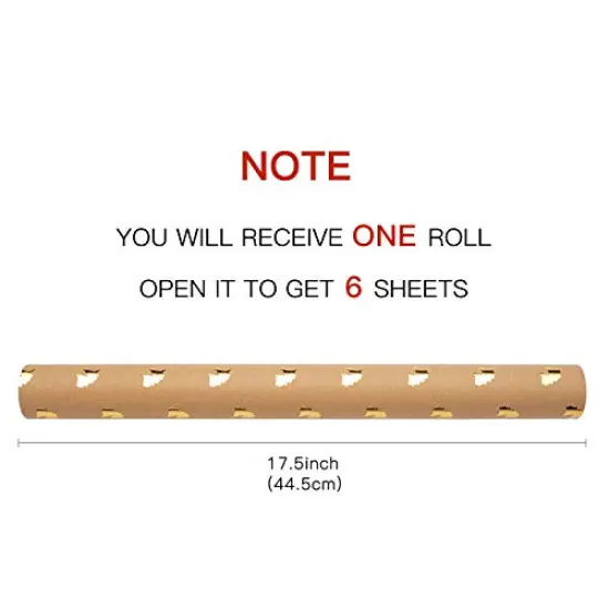 6 Pieces Kraft Wrapping Paper Gold Foil Unicorn Pineapple Cactus Shiny Kraft Paper for Birthday, Holiday, Wedding Wrap - 6 Sheets Packed as 1 roll - 17.5 x 30 inches per Sheet {5}