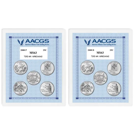 2008P & 2008D Statehood Quarters Graded MS63 Brilliant Uncirculated  {1}