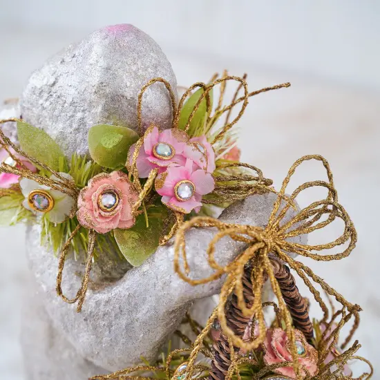 Easter Decorations - Easter Bunny Capiz Floral Bunny with Wicker Basket Centerpiece {2}