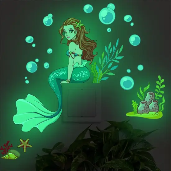 Kitcheniva Glow in the Dark Mermaid Wall Decal Decorations {5}