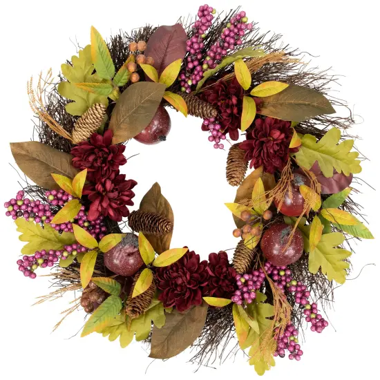 Northlight Mums and Pomegranates Artificial Fall Harvest Twig Wreath, 24-Inch Brown {1}