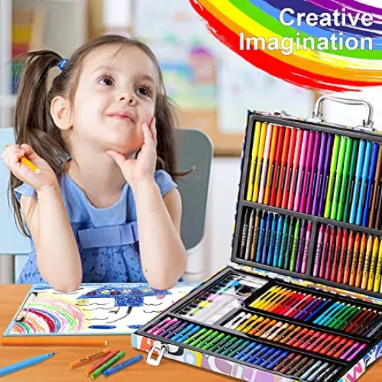 180 Piece Drawing Painting Art Kit with Clipboard and Coloring Papers, Gifts Art Set Case with Oil Pastels, Crayons, Colored Pencils, Watercolor Cakes {3}