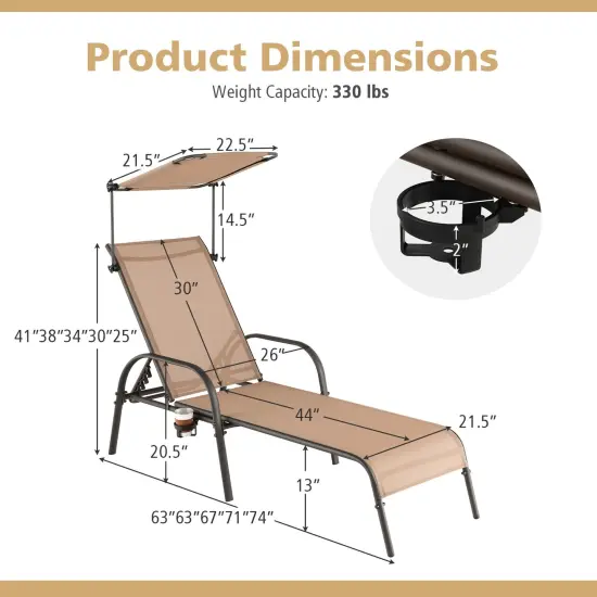 Patio Heavy-Duty 5-Level Adjustable Chaise Lounge Chair-Brown {4}
