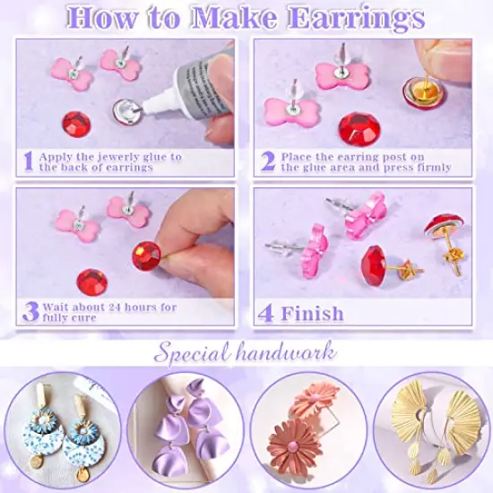 600 pieces Jewelry Glue with Earring Posts for Jewelry Making, Stainless Steel Earring Posts and Backs Silver and Gold Earring Posts with Rubber Earring Backs for Earring Making Supplies {2}