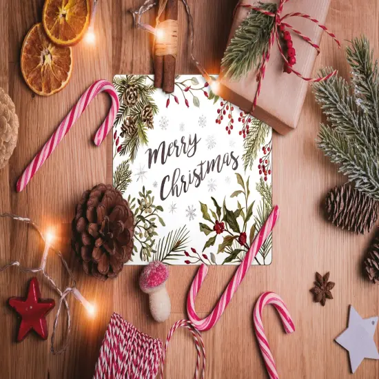 "Merry " Sentiment With Greenery Holly Hardboard Single Placemat, 13" x 16" {4}