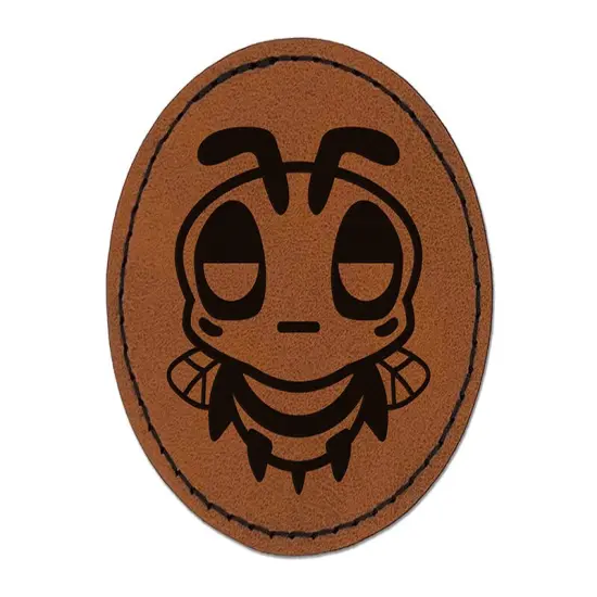Cute Bee Unamused Round Iron-On Engraved Faux Leather Patch Applique - 2.5" Brown {1}
