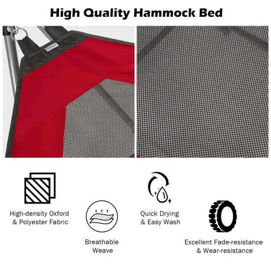 Outdoor Folding Hammock Bed with Breathable Fabric Metal Frame and Side Pocket Storage Red {5}