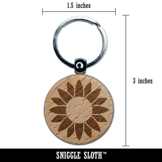 Summer Sunflower Monogram Center Engraved Wood Round Keychain Tag Charm {2}