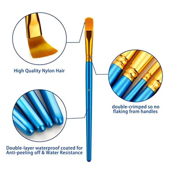 30 Pieces Paint Brushes for Acrylic Painting, Oil Watercolor Acrylic Paint Brush, Artist Paintbrushes for Body Face Rock Canvas, Kids Adult Drawing Arts Crafts Supplies, Blue {6}