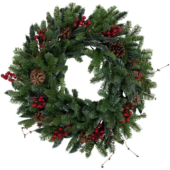 Northlight 30'' Red Berries and Pine Cones Christmas Wreath, Unlit Green {1}