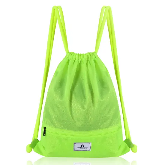 Costway Drawstring Backpack String Bag Folding Sports Sack w/Zipper Pocket Black\Blue\Green\Pink {1}