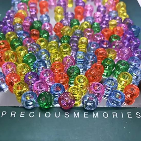500 Pieces 6x9mm Mixed Colors Glitter Transparent Mix Plastic Pony Beads {4}