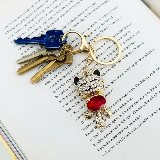 Wrapables Crystal Bling Key Chain Keyring with Tassel Car Purse Handbag Pendant Ruby Kitty {12}