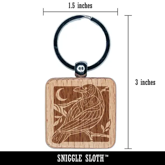 Runic Tribal Rune Raven Engraved Wood Square Keychain Tag Charm {2}