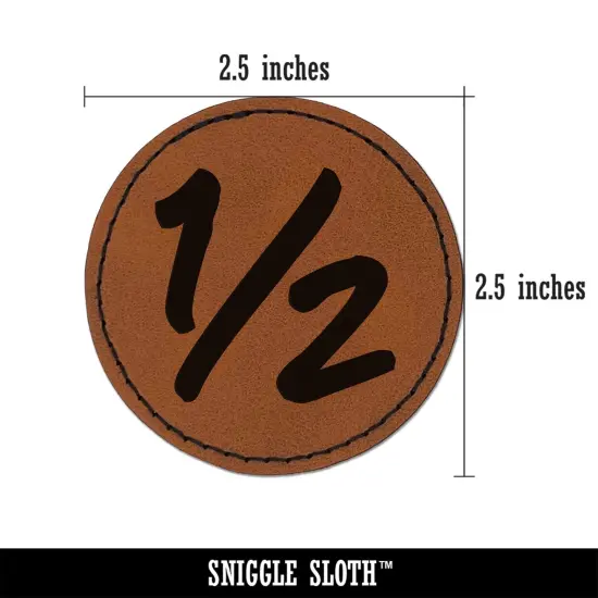 One Half Fun Text Round Iron-On Engraved Faux Leather Patch Applique - 2.5" Brown {2}