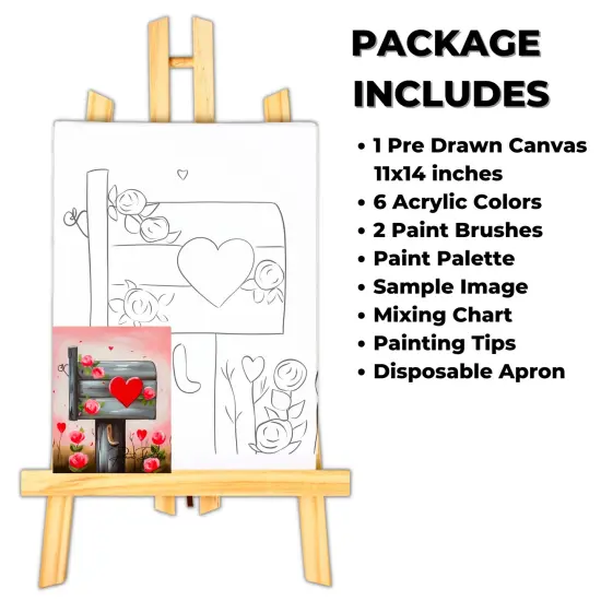 "Valentine's Day Mailbox" DIY Canvas Art Kit, Adult Beginner, Acrylic Paint Size 11x14 inch {2}