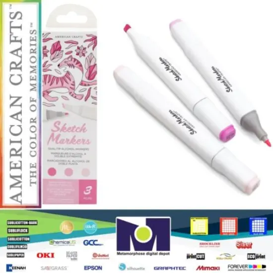 American Crafts Sketch Markers Collection Dual Tip Chisel Fine Point 3Pk CottonCandy 34007534 {1}