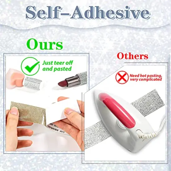 8 Rolls Rhinestone Ribbons,Cludoo 8 Yard Silver Self Adhesive Rhinestone Ribbon, Bling Crystal Diamond Ribbon Roll Wrap Glittering Rhinestones Sticker for Decoration Car DIY Arts Crafts Wedding {3}