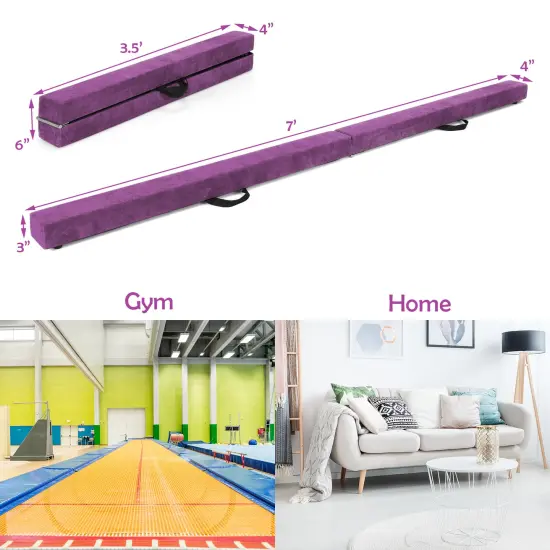 7 Feet Folding Portable Floor Balance Beam with Handles for Gymnasts Purple {4}