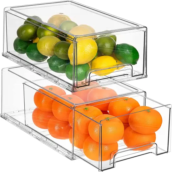Sorbus Clear Stackable Pull-Out Refrigerator Organizer Bins - Food Storage Containers for Kitchen, Pantry, Freezer, & Fridge Organization and Storage (2 Pack | Large) {1}