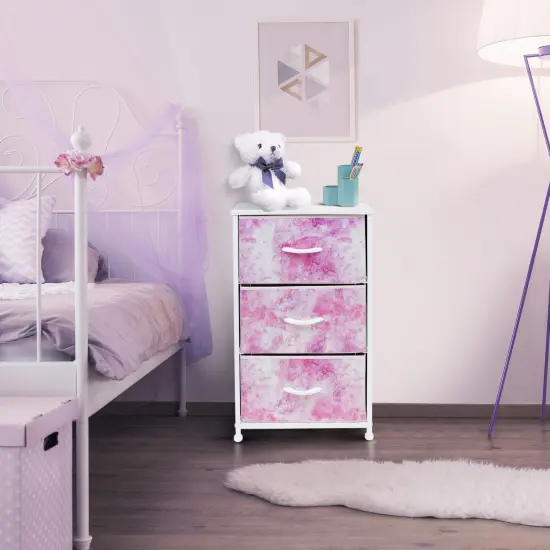 Sorbus Dresser with 3 Drawers - Bedside Furniture & Accent End Table Chest for Home, Bedroom Accessories, Office, College Dorm, Steel Frame, Wood Top, Fabric Drawers Tie Dye Pink {2}