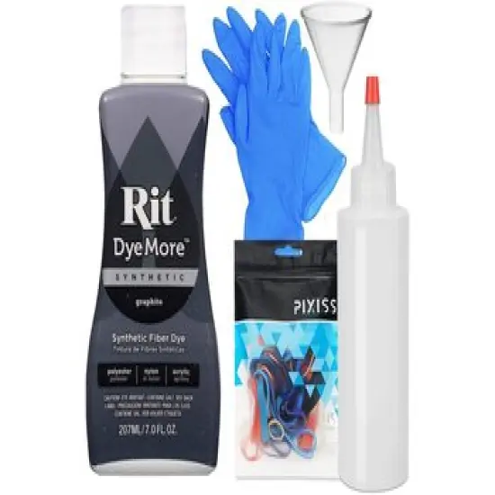 Rit Dye Liquid Synthetic Graphite All-Purpose Dye 8oz, Pixiss Tie Dye Accessories Bundle with Rubber Bands, Gloves, Funnel and Squeeze Bottle {1}