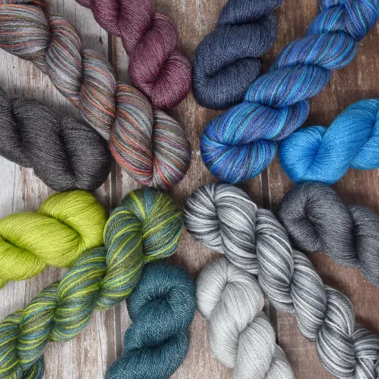 Slinky Malinky Superwash Merino Sock Yarn with Tencel - Silky & Strong. Pacific Northwest Hand Dyed. Fingering Weight #1. Mysty 4 pack {6}