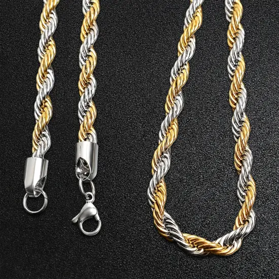 Stainless Steel And 18K Gold PVD Coated Rope Chain Necklace {3}