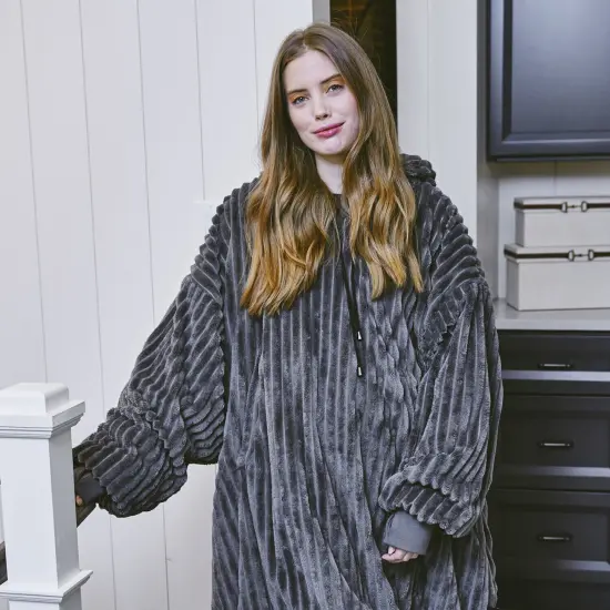 Reversible Oversized Hoodie Blanket for Adults Navy& gray {3}