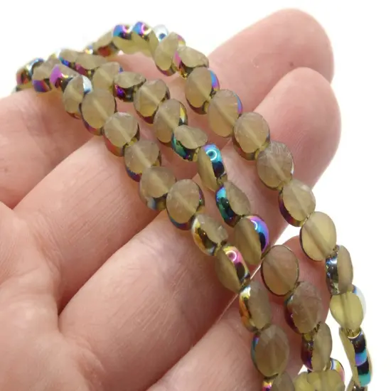 100 6mm Rainbow Rimmed Yellow Glass Faceted Coin Beads {4}