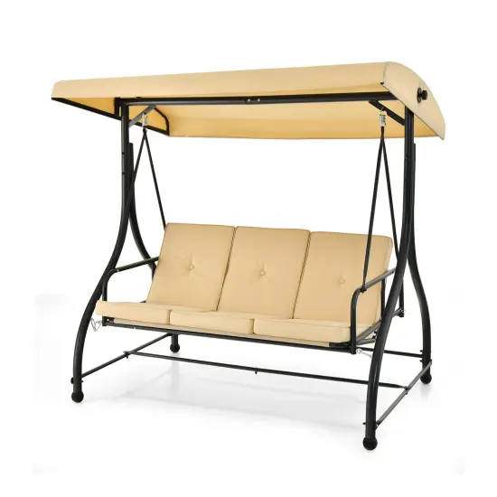 3 Seat Outdoor Porch Swing with Adjustable Canopy {3}