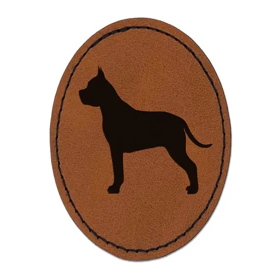 American Staffordshire Terrier Amstaff Dog Solid Round Iron-On Engraved Faux Leather Patch Applique - 2.5" Brown {1}