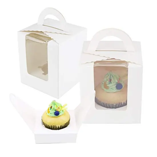 60 Pieces White Single Cupcake Boxes, Clear Window Inserts Handle Cupcake Muffins Cupcake Carriers Pastry Containers Bakery Wrapping Party Favor Packing For Wedding Cupcake Favor Boxes {4}