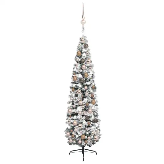 Slim Artificial Christmas Tree with LEDs and Ball Set {1}