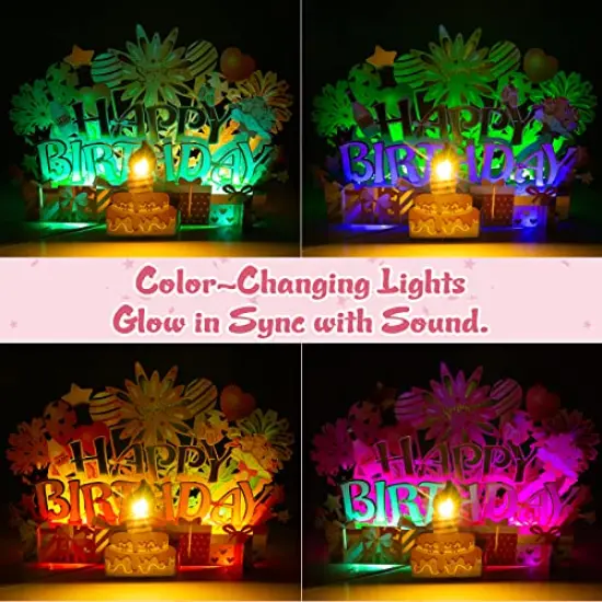 Musical Birthday Card 3D Pop Up with Light Blow Out LED Candle and Plays Happy Birthday Music Surprise Greeting Cards Gifts for Women Rose Gold {4}